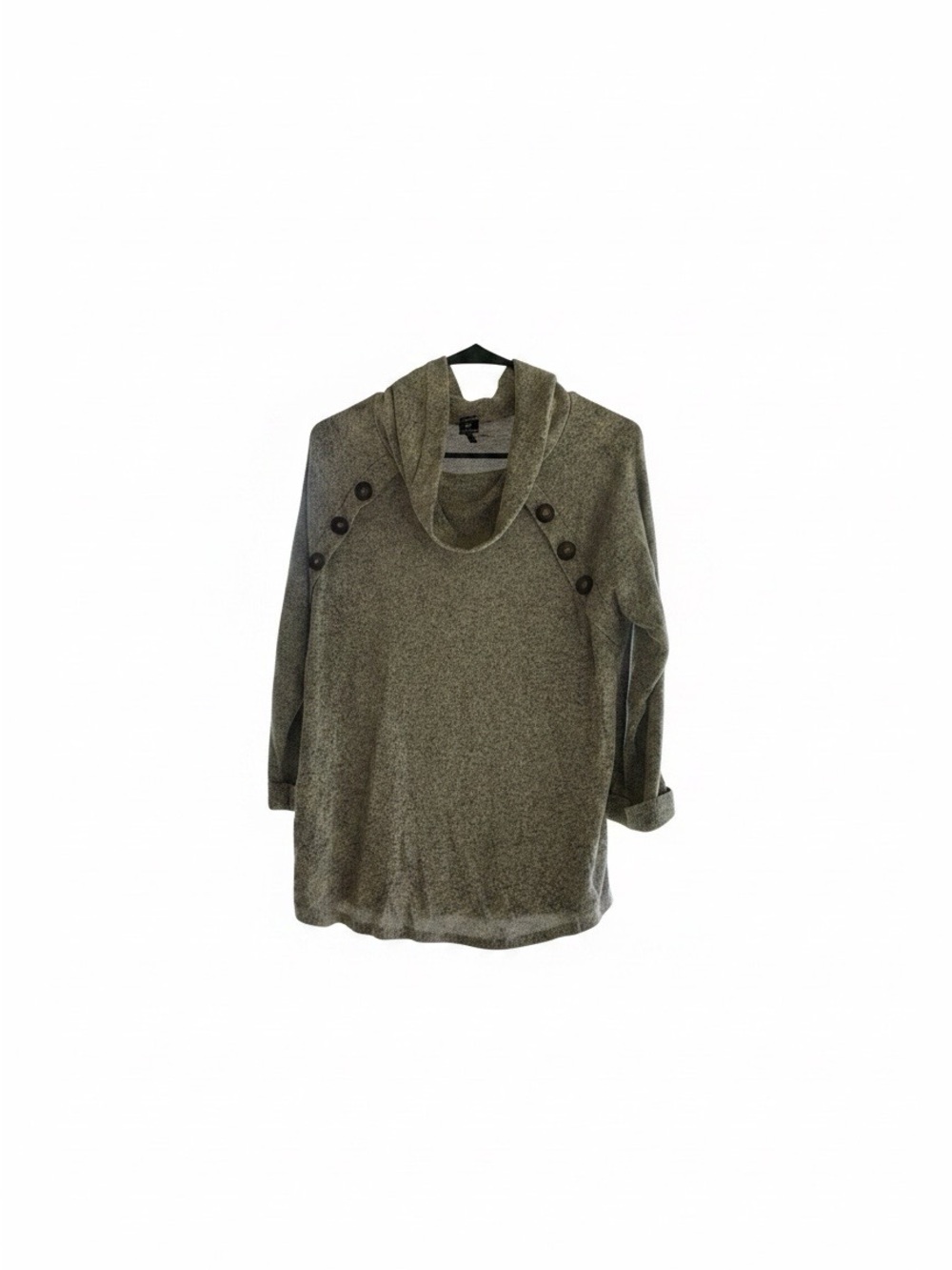 Cozy Button-Shoulder Cowl Neck Sweater in Olive